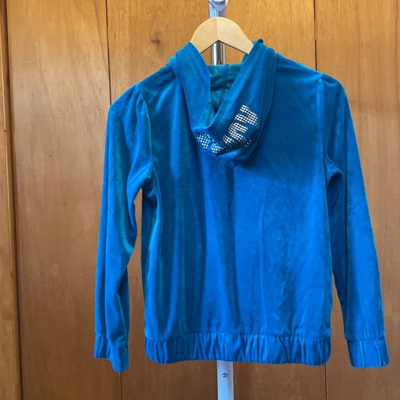 Juicy Couture Velour Hoodie Spellout JUICY on Hood Teal Peacock Girls Sz 14 - Picture 2 of 11